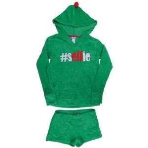 Secret Santa Womens Plush Green Selfie Pajamas Set